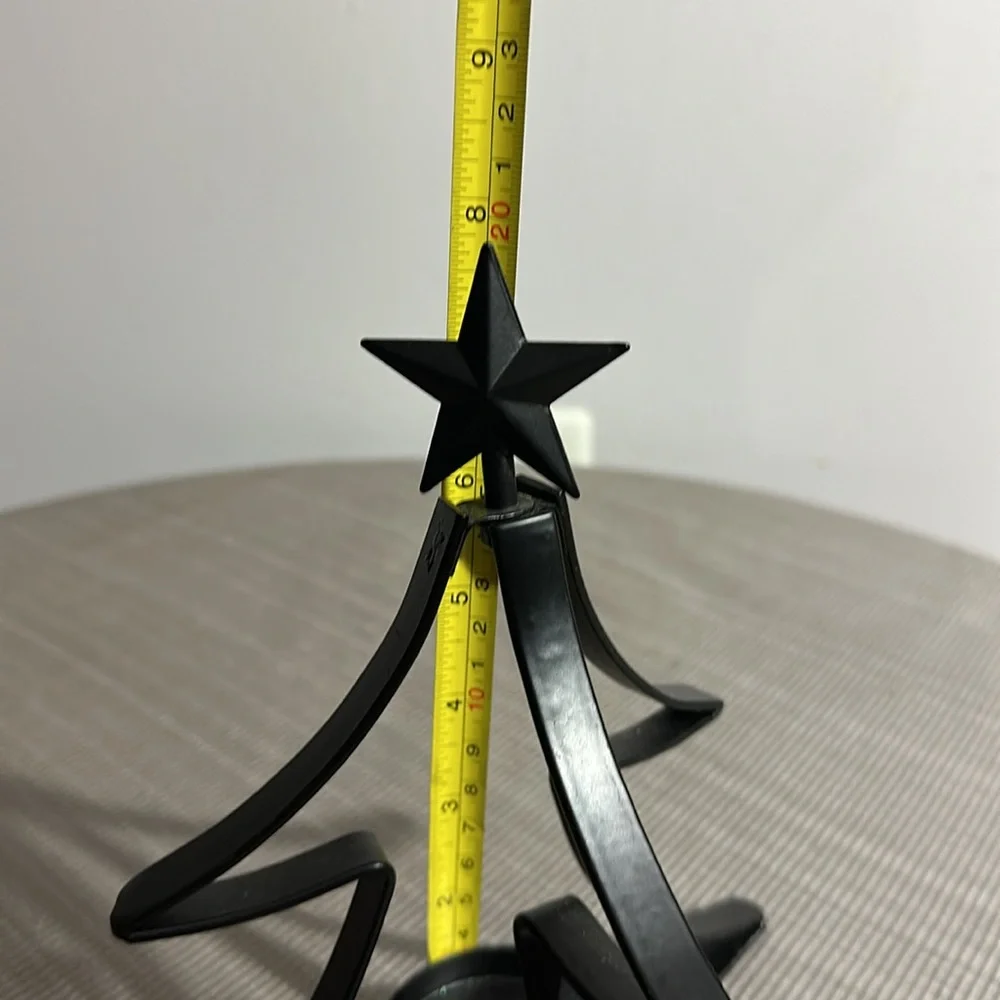 💚5 Black metal Christmas tree candleholder 7.5” tall
